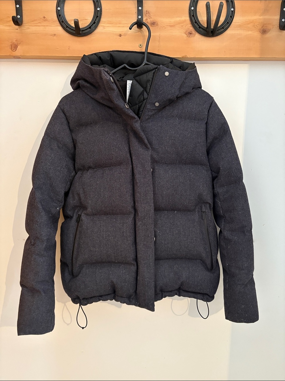lululemon athletica Black Quilted Hooded Jacket with Dark Heather Panels